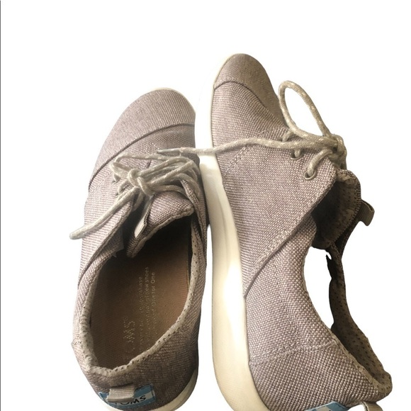 Toms Del Rey Lace Up Sneaker Sz. 7.5 Desert Taupe Poly Canvas Casual Athleisure - Picture 3 of 6